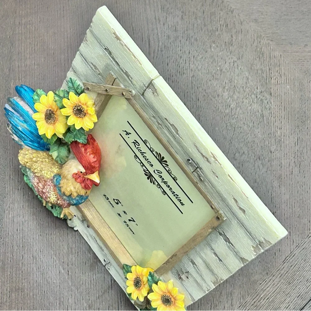 VTG A. Richesco Corporation Rooster Sunflower Resin 3D 5x7 Photo Frame Farmhouse